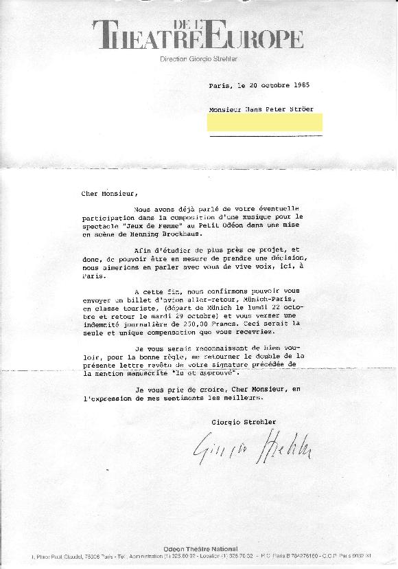 Brief von G. Strehler
