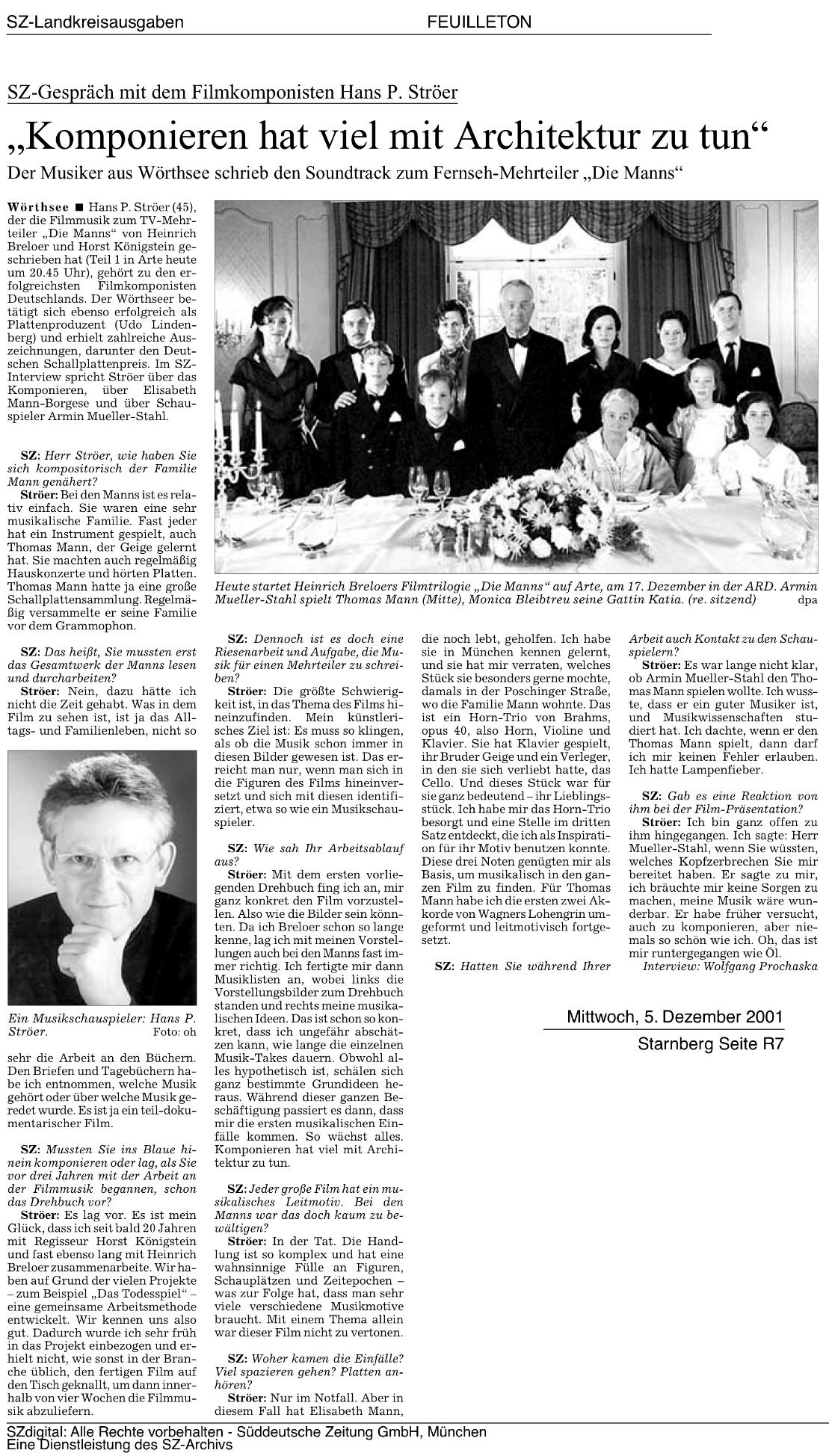 SZ-Gespräch mit H.P. Ströer über "Die Manns" 2001